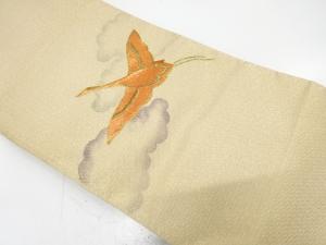 鶴に雲模様　刺繍　名古屋帯